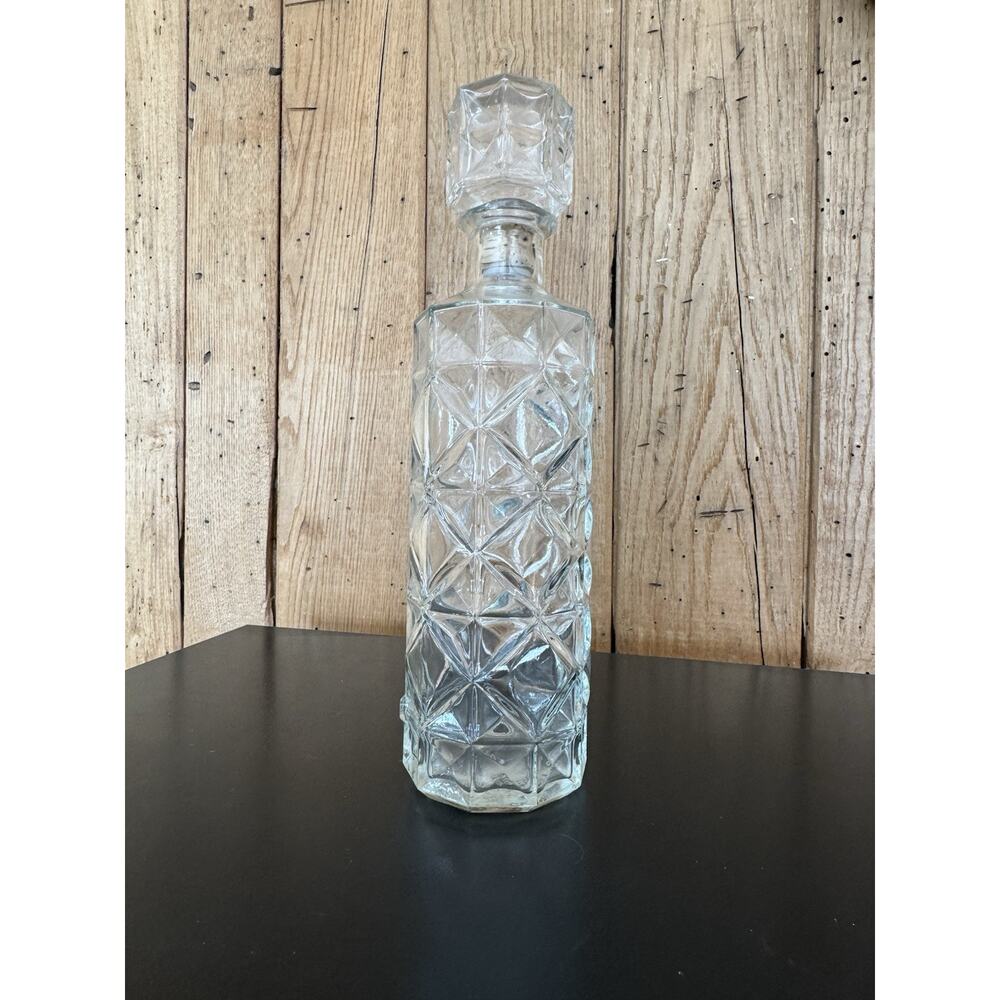 Vintage Mid Century Diamond Pattern Glass Whiskey Decanter 1950s/60s 12” - Picture 16 of 16